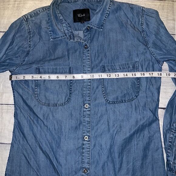 Rails Carter Dark Vintage Wash Chambray Button Front Long Sleeve Top sz S FLAW - Picture 7 of 10